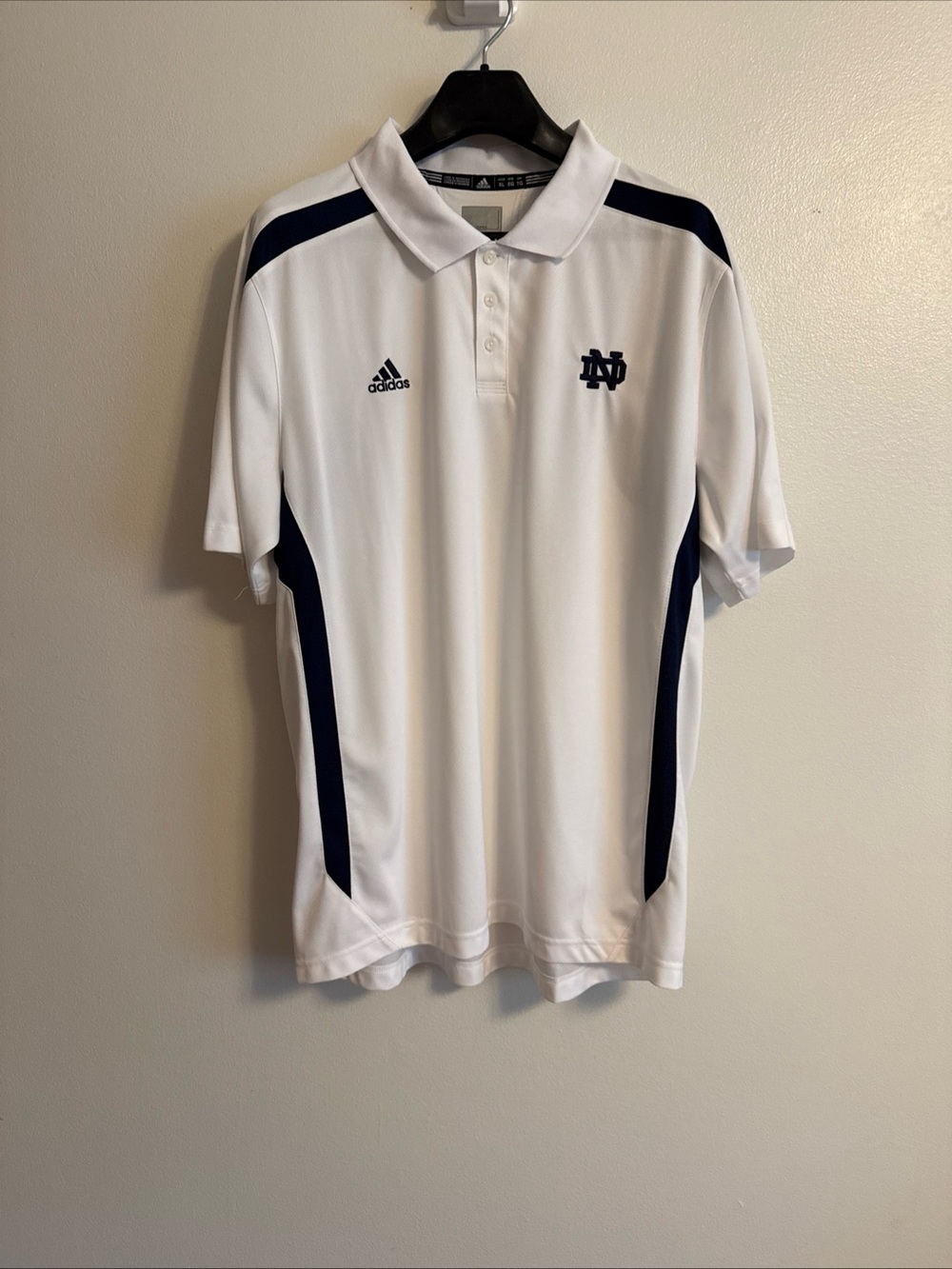 adidas Men's White Polo with Navy Accents - Notre Dame Logo
